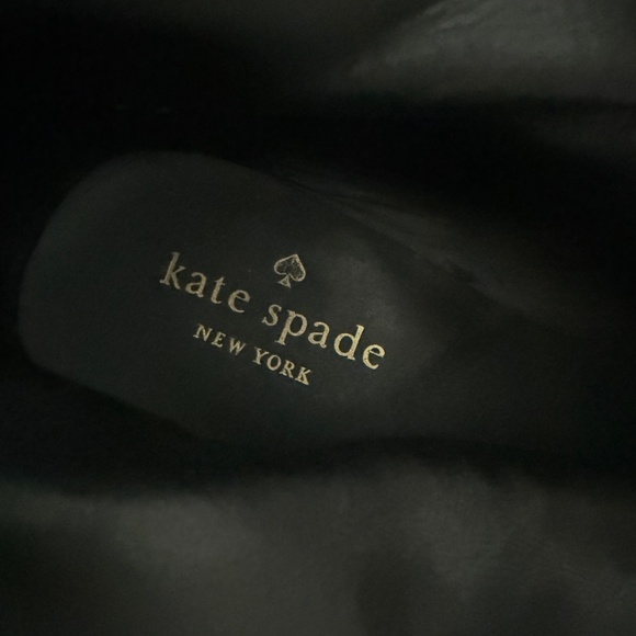 KATE SPADE STASIA BLACK SUEDE WEDGE BOOTIE FAUX FUR CUFF FRONT ZIPPER 7M - Picture 9 of 12